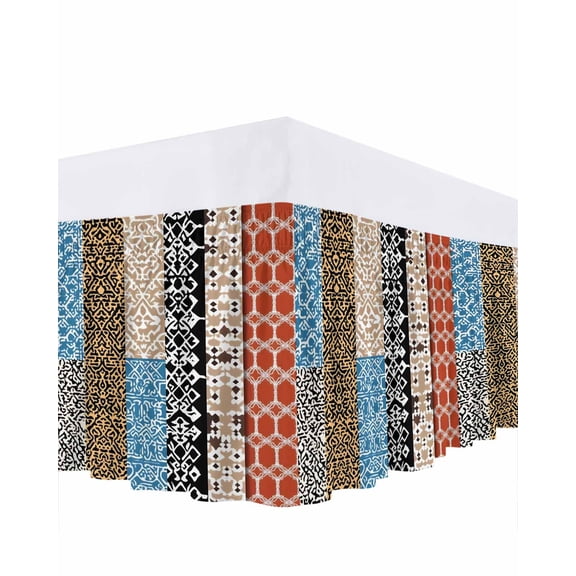 Bohemian Patterns Bed Skirt Colored Seamless Stitching Bed Skirts Queen Size 16 Inch Drop, Wrap Around Dust Ruffle&nbsp;Bedskirt with Adjustable Elastic Belt for Queen Size Beds