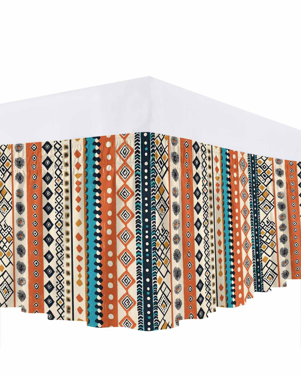 Bohemian Patterns Bed Skirt Orange Seamless Stitching Bed Skirts Queen
