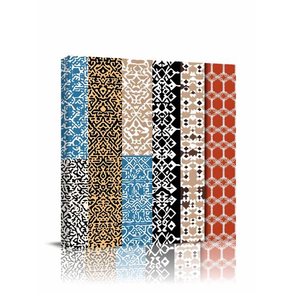 Bohemian Patterns Canvas Wall Art, Colored Seamless Stitching Framed Wall Decor Modern Artwork Prints Painting for Living Room, Bedroom, Kitchen & Cafe Decor 8x8 Inch