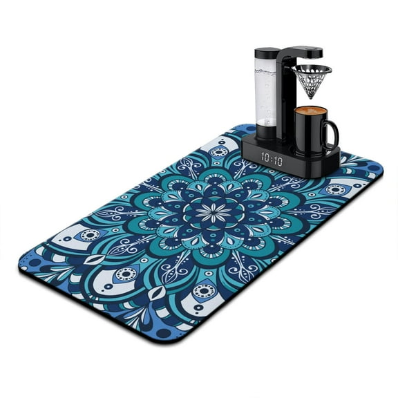 Bohemian Patterns Coffee Bar Mat - Ethnic Rustic Floral Design, Eco-Friendly Absorbent Non-Slip Kitchen Counter Mat