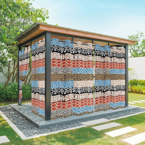 Bohemian Patterns Outdoor Curtains for Patio Waterproof, Colored Seamless Stitching Grommet Curtains for Porch Outside Privacy Drape for Gazebo Garden Pergola, 1 Panel, 54x108in