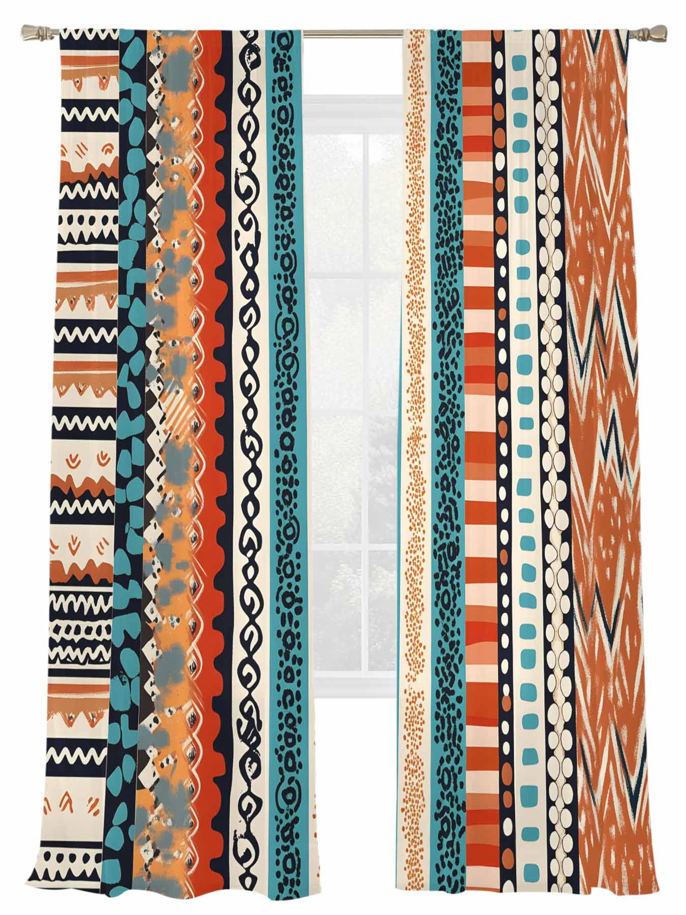 Bohemian Patterns Sheer Curtains 2 Panels Set Retro Seamless Stitching ...