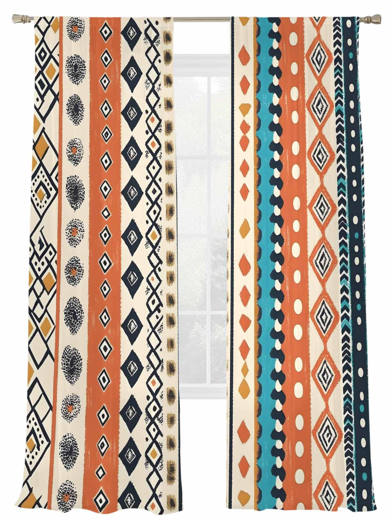 Bohemian Patterns Sheer Curtains 84 Inch Long 2 Panels, Orange Seamless ...