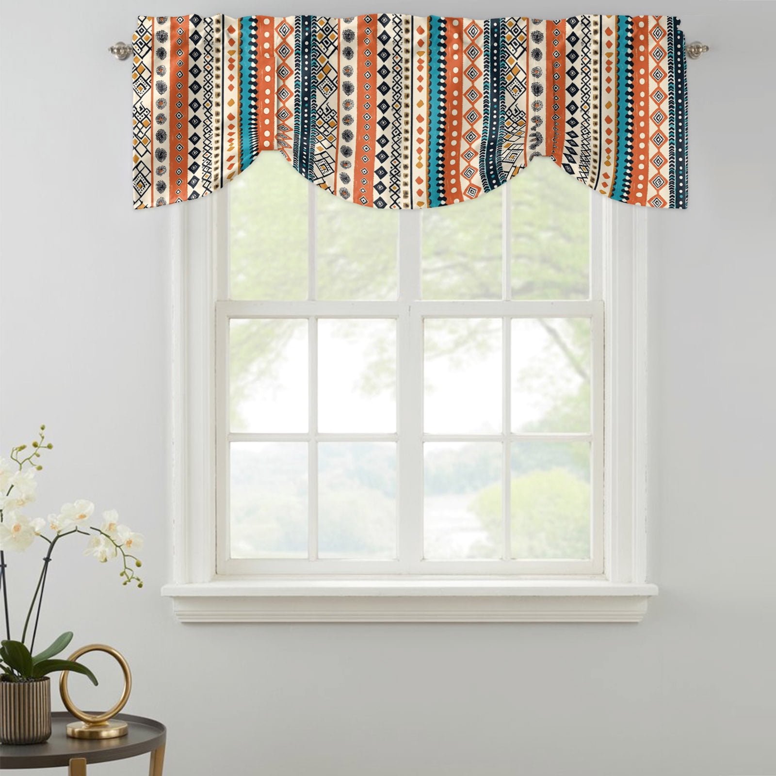 Bohemian Patterns Tie Up Valances Curtain, Orange Seamless Stitching ...
