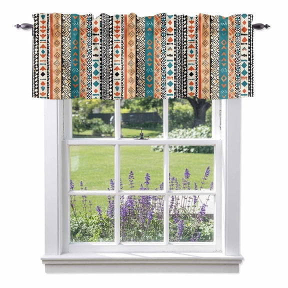 Bohemian Patterns Valance Curtain Coloed Seamless Stitching Window Valances Rod Pocket Short Curtains Window Treatments for Kitchen Bedroom Bathroom Laundry 54" x 18"