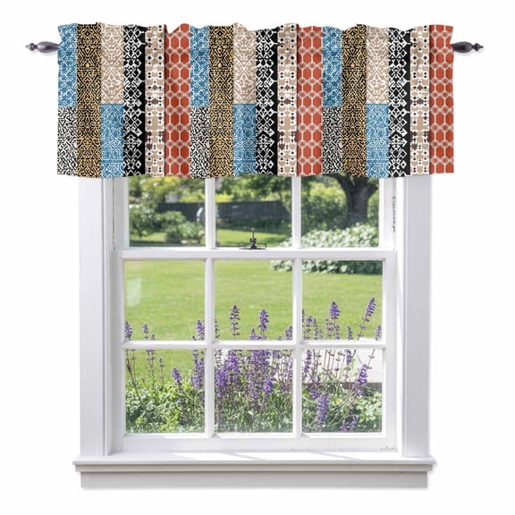 Bohemian Patterns Valance Curtain Colored Seamless Stitching Window Valances Rod Pocket Short Curtains Window Treatments for Kitchen Bedroom Bathroom Laundry 60" x 14"