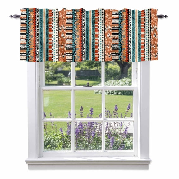 Bohemian Patterns Valance Curtain Retro Seamless Stitching Window Valances Rod Pocket Short Curtains Window Treatments for Kitchen Bedroom Bathroom Laundry 42" x 12"