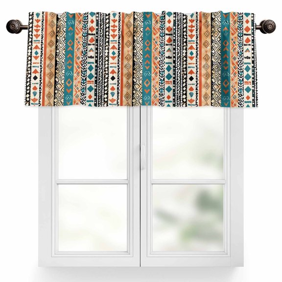 Bohemian Patterns Valances for Windows, 42 x 18in, Coloed Seamless Stitching Rod Pocket Kitchen Valance Curtain Light Filtering Window Treatments for Living Room Bedroom, 1 Panel