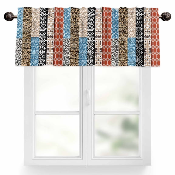Bohemian Patterns Valances for Windows, 42 x 18in, Colored Seamless Stitching Rod Pocket Kitchen Valance Curtain Light Filtering Window Treatments for Living Room Bedroom, 1 Panel