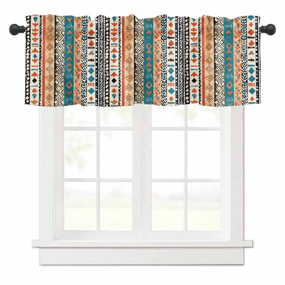 Bohemian Patterns Valances for Windows Coloed Seamless Stitching Rod Pocket Curtain Valance Window Treatment Short Curtains for Kitchen Living Room, 60"x14"