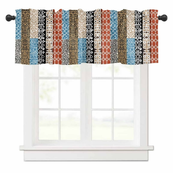 Bohemian Patterns Valances for Windows Colored Seamless Stitching Rod Pocket Curtain Valance Window Treatment Short Curtains for Kitchen Living Room, 42"x18"