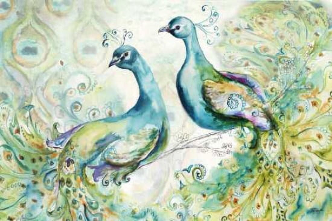 Bohemian Peacocks Landscape Canvas Art - Tre Sorelle Studios (12 x 18)