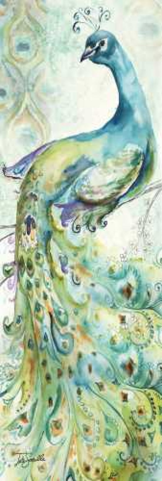 Bohemian Peacocks Panel I Canvas Art - Tre Sorelle Studios (8 x 24)