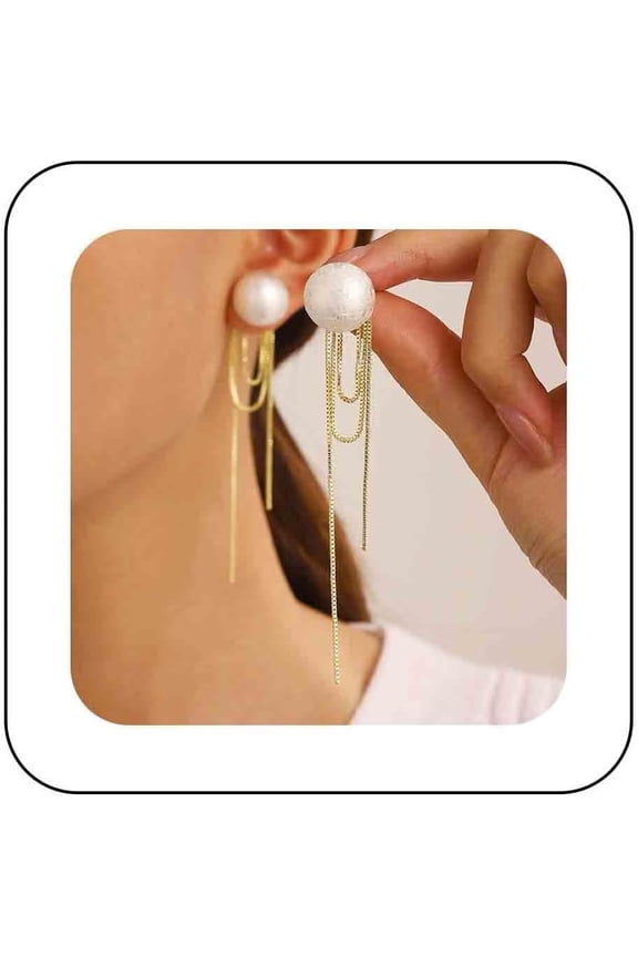 Bohemian Pearl Ear Jacket Earrings Gold Pearl Tassel Dangle Earrings Long Tassel Chain Drop Earrings Minimalist Pearl Tassel Earrings Jewelry for Women Gifts