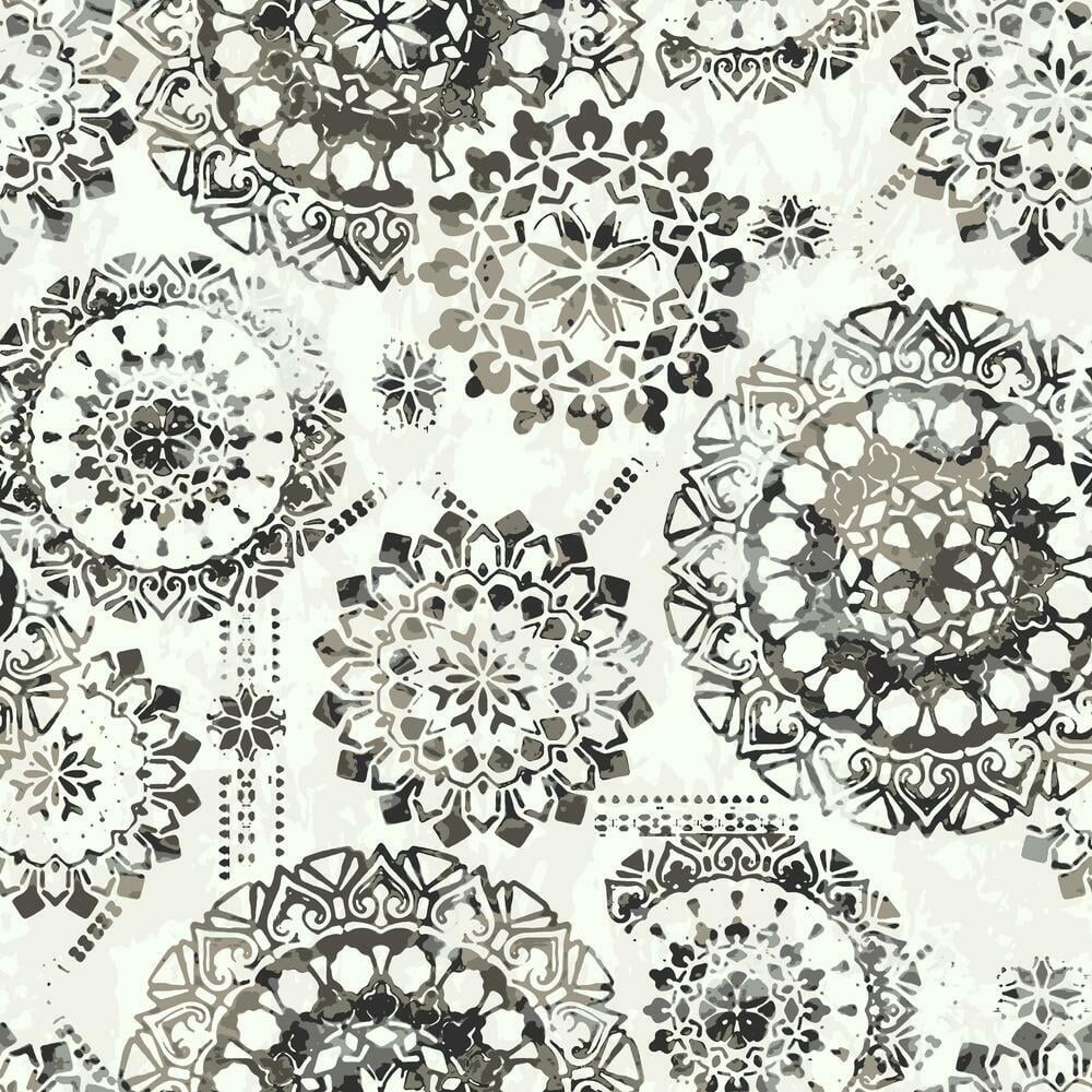 Black and White Bohemian Medallion Peel and Stick Wallpaper