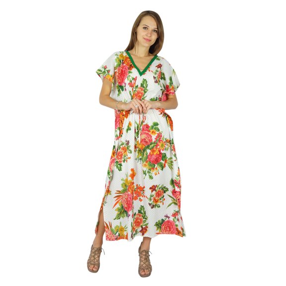 Bohemian Phagun Cotton Caftan Dress Butterfly Printed Kaftan Maxi Nightwear