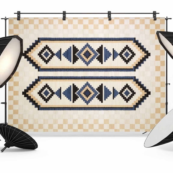 Bohemian Photography Backdrop 7x5FT, Retro Rhombus Tribal Style Long Stripes Beige Photo Backdrops, Background for Photography Studio Photo Studio Background, Back Drop for Photoshoot