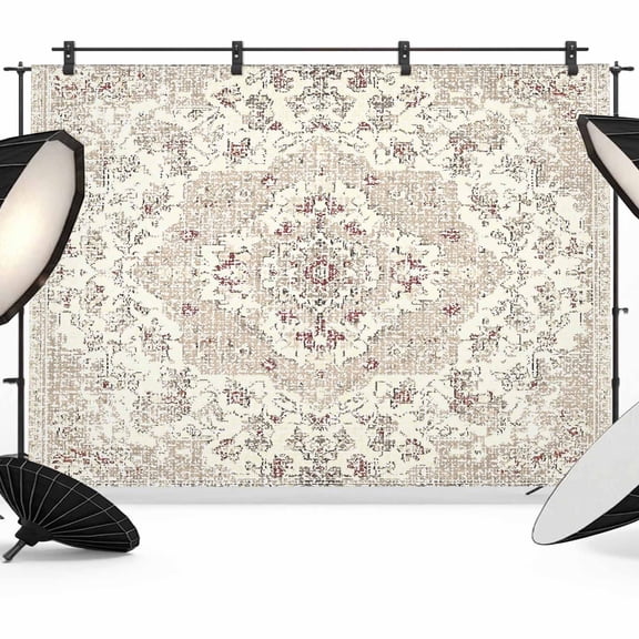 Bohemian Photography Backdrop 7x5FT, Vintage Distressed Beige Ethnic Geometric Floral Photo Backdrops, Background for Photography Studio Photo Studio Background, Back Drop for Photoshoot