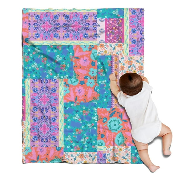 Bohemian Pioneer Flower Patchwork Blanket,Comfortable Soft Flannel Throw Blanket,All Season,Warm Lightweight Blankets for Sofa Bed Couch Living Room Chair,30"x40"