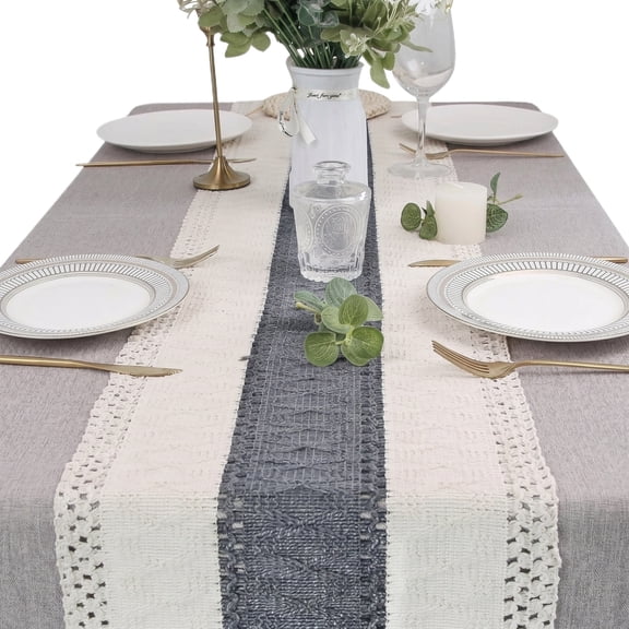 Bohemian Placemat and Table Runner Set Stylish White Gray Tabletop Decor for Family Gatherings Hotels Restaurants Festive Dining Soft Fabric Coordinated Matching Design