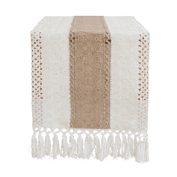 Bohemian Placemats and Table Runners Set White with Brown Tribal Pattern Cotton-Linen Blend for Home Dining Restaurants Parties and Boho-Themed Table Decor