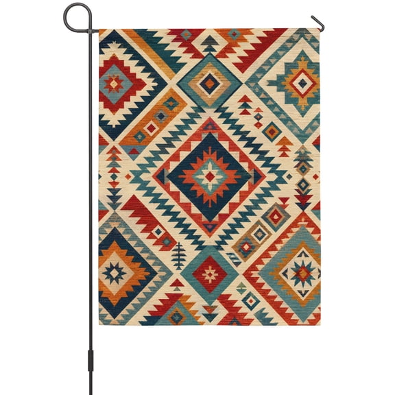 Bohemian Plaid Garden Flag 12 x 18 Inches, Boho Southwestern Tribal Vintage Geometric Checkered Weather Proof Outdoor Patio Flags Double Sided Small Garden Decoration for Yard Outside Home