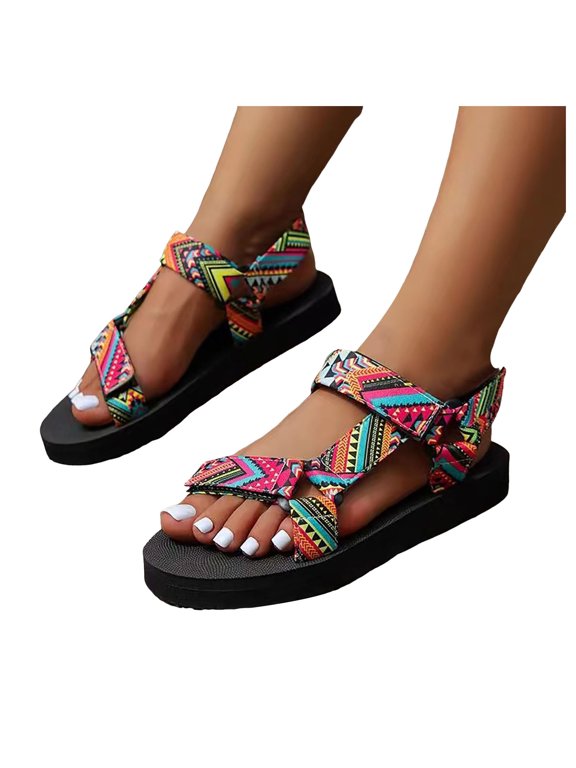 Bohemian Platform Athletic Sandals for Women 2025 Ethnic Beach Summer Outdoor Sports Footbed Walking Sandals