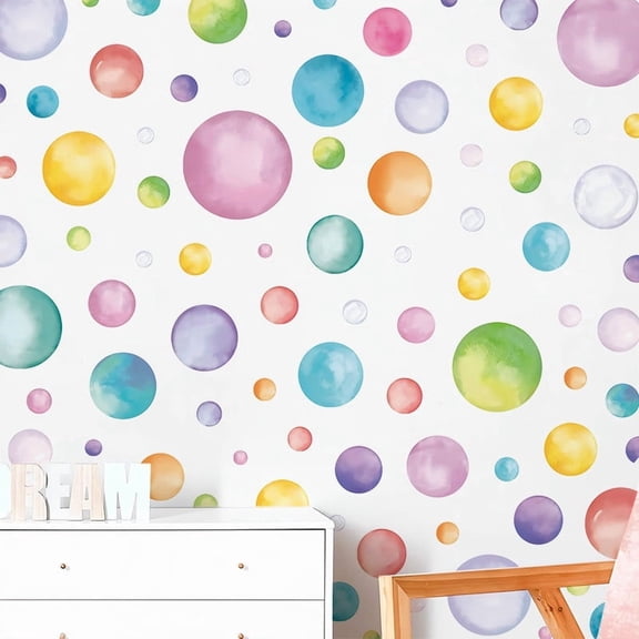 Bohemian Polka Dot Wall Decals Removable Adhesive Electrostatic Stickers Multicolor Vinyl for Bedroom, Living Room, Fridge, Toilet Easy Peel & Stick, Strong Hold, 1 Pack