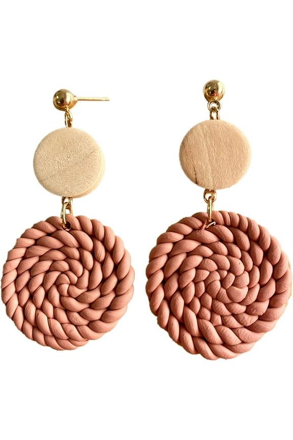 Bohemian Polymer Clay Rattan Geometric Round  Drop Dangle Earring for Women Handmade Woven Imitation Straw Wicker Statement Earring Lightweight Boho Summer Beach Jewelry