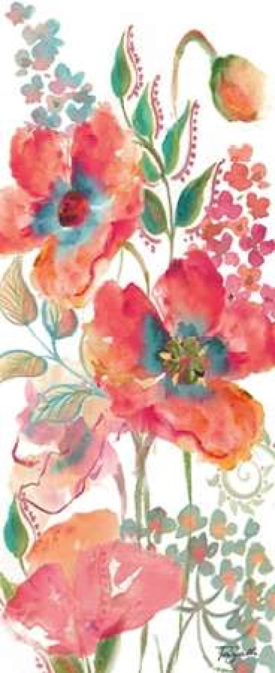Bohemian Poppies PinkTeal I Canvas Art - Tre Sorelle Studios (24 x 48)