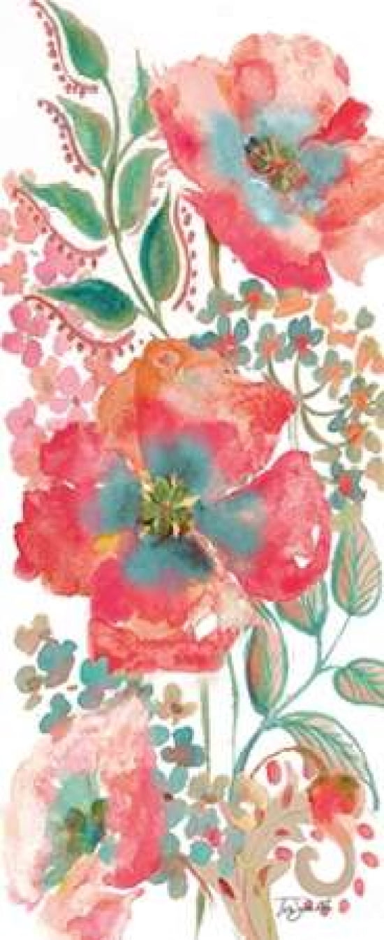 Bohemian Poppies PinkTeal II Canvas Art - Tre Sorelle Studios (24 x 48)