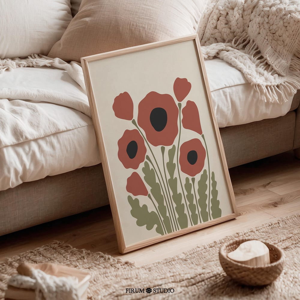 Bohemian Poppy Printable Art, Rustic Wildflowers In Earth Tones ...