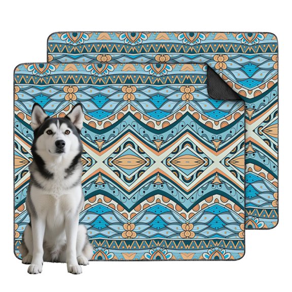 Bohemian Print Dog Crate Mat Washable, Large 35x41 Inch Reusable Training Pad with Stay-Put Backing, Highly Absorbent Housebreaking Mat for Kennel Use