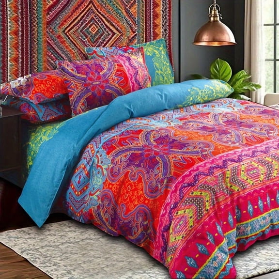 Bohemian Print Quilt Set for Double Bed, Large and Extra-large Bedding, Soft Microfiber Lightweight Bedding, Suitable for All Seasons