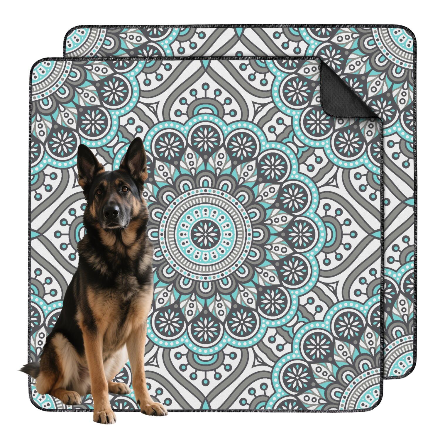 Bohemian Print Washable Pee Pads for Dogs, 48x48 Inch Reusable Puppy Training Mat with Leakproof Barrier, Non-Slip Pet Pad for Indoor Use on Floors and in Crates