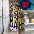 thumbnail image 1 of Bohemian Printed Long Sleeve A-Line Maxi Dress with Waist Cinching, Women's Autumn/Winter Long Dress, 1 of 2