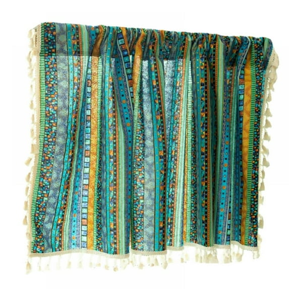 Bohemian Printed Short Curtains Exotic Style for Kitchen Living Room Bathroom(Pole Type, 18 x 52 inches)