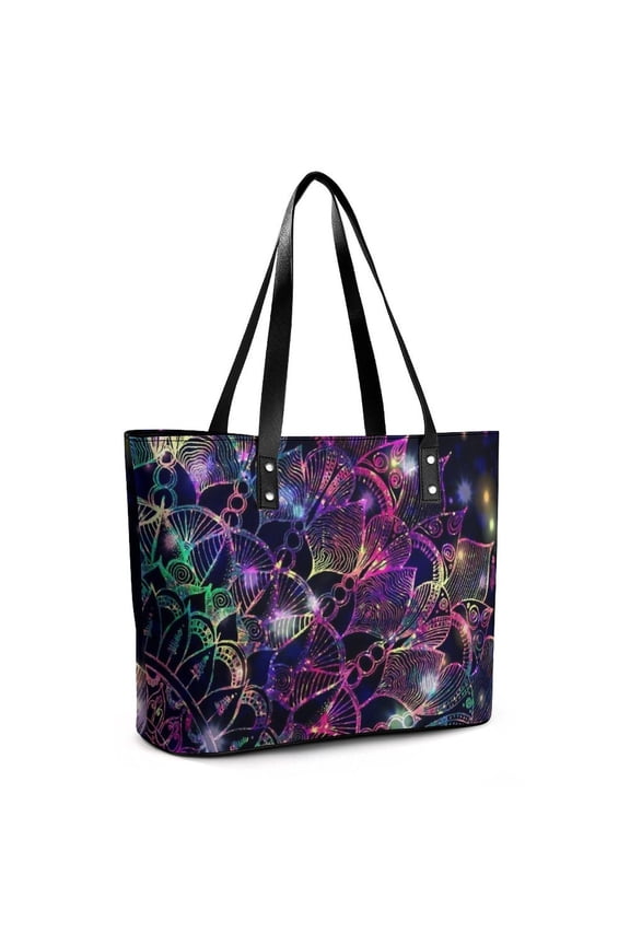 Bohemian Psychedelic Peacock Mandala Woman Leather Handbags Large Tote Bag Fashion Portable Handbags With Zipper