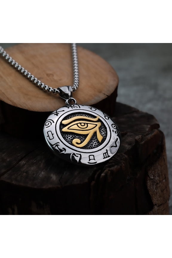 Bohemian Punk Egyptian La Horus Eye Pendant Necklace14K White Gold Viking European and American Retro Trendy Women's Men's Jewelry Accessories