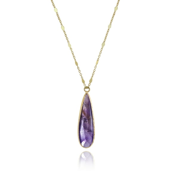 Bohemian Purple Amethyst Boho Teardrop Gold over Sterling Silver Chain Necklace