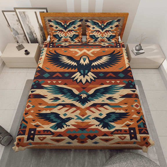 Bohemian Quilt Bedding Set with Eagles - Stylish Native Inspired American Pride & Tribal Design, Perfect for Bed Decoration