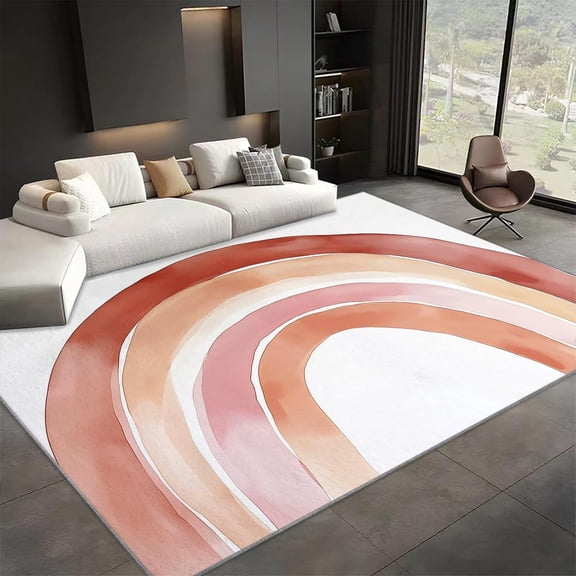 Bohemian Rainbow Area Rugs, Multicolor Accent Carpet, Washable Non Slip Low Pile Soft Rug for Living Room Bedroom Kitchen Dining Room Bathroom Decor Mat 5x8ft