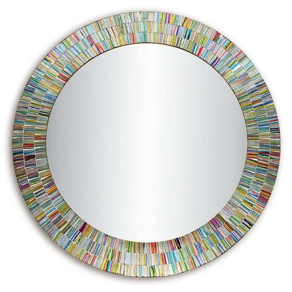 Bohemian Rainbow Rhapsody Round Mosaic Wall Mirror-Multi Color Spectrum 24" Wall Mirror | Decorshore
