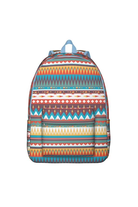 Bohemian Rainbow School Backpack – Artistic Tribal Pattern Canvas Bookbag for Women, Short Trips, Gym or Daily Commuting