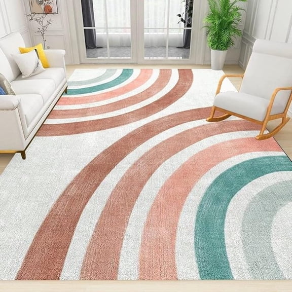 Bohemian Rainbow Sun Line Area Rugs, Nordic Bohemian Rainbow Easy Clean Rug, Soft Non-Skid Carpet Throw Rug For Kids Teen Girls Boys Bedroom Living Room Classroom Office 5x6ft