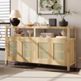 thumbnail image 1 of Bohemian Rattan Buffet Cabinet 60 Inch, Solid Wood Storage with Push-Open Doors & Adjustable Shelves for Living Dining Rooms, Natural, 1 of 10