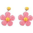 thumbnail image 1 of Bohemian Rattan Flower Drop Dangle Earring for Women Boho Colorful Raffia Straw Wicker Statement Earring Handmade Summer Tropical Beach Jewelry, 1 of 4