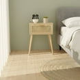 thumbnail image 1 of Bohemian Rattan Nightstand with Drawer - Solid Wood Legs - Natural Finish, 1 of 6