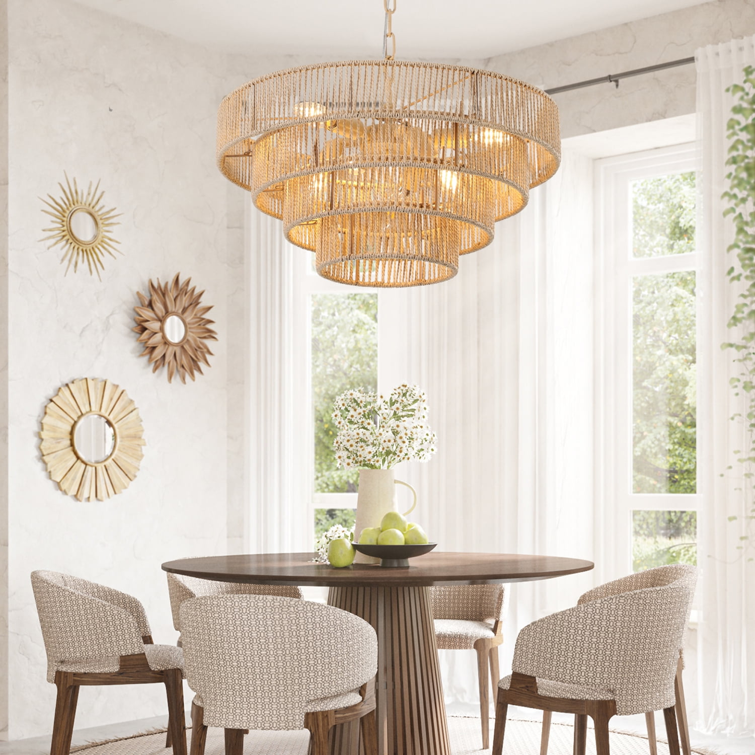 Bohemian Rattan Pendant Light 19.7 Inch Large Woven Chandelier - Walmart.com, image size:1500x1500