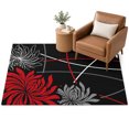 Bohemian Red Floral Area Rug 3'x5', Modern Artistic Grey White Flowers ...